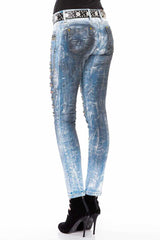 WD375 Women's Skinny Jeans with Gemstone Pockets