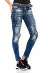 WD377 Women's skinny jeans with many appliqués