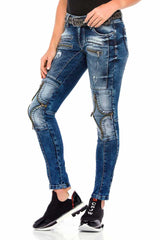 WD377 Women's skinny jeans with many appliqués