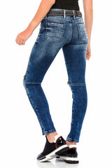 WD377 Women's skinny jeans with many appliqués