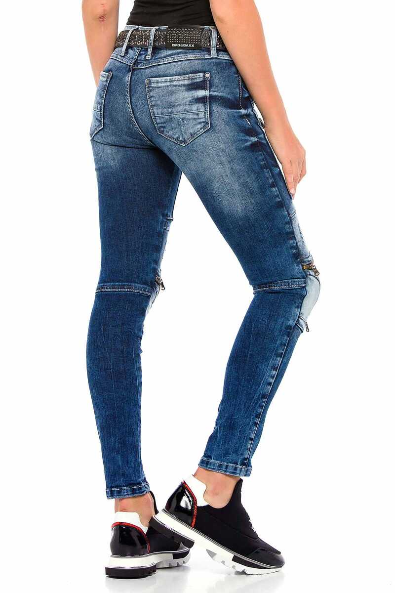WD377 Women's skinny jeans with many appliqués