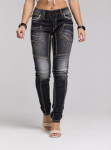 WD382 women's slim-fit jeans with an extravagant seam design in a straight fit