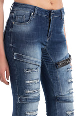 WD383 Women's skinny jeans in a cool biker look.
