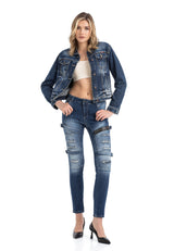 WD383 Women's skinny jeans in a cool biker look.