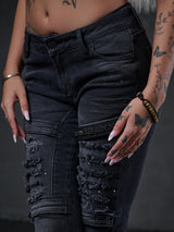 WD383 Women's skinny jeans in a cool biker look.