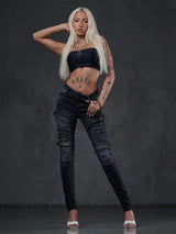 WD383 Women's skinny jeans in a cool biker look.