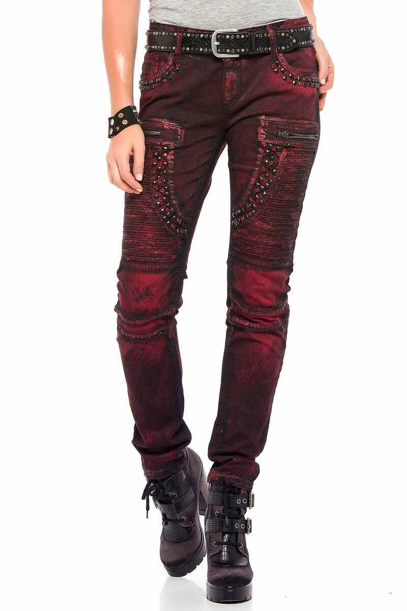 WD388 Women's comfortable jeans with unusual rivet detailing in slim fit