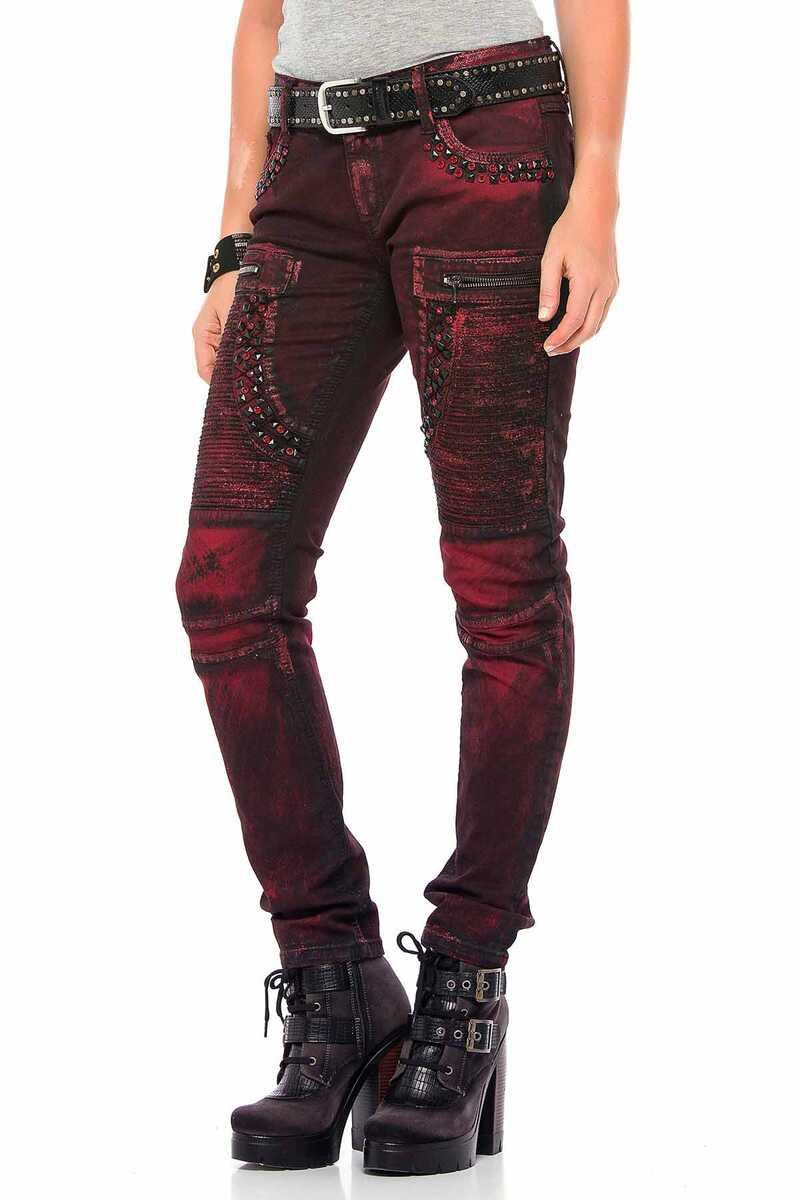 WD388 Women's comfortable jeans with unusual rivet detailing in slim fit