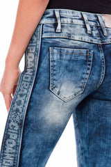 WD390 Women's Slim-Fit Jeans with Glitter Side Stripes