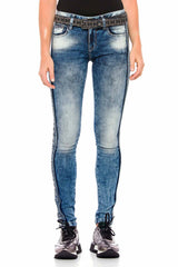 WD390 Women's Slim-Fit Jeans with Glitter Side Stripes