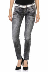 WD431 Women's skinny jeans with trendy double waistband