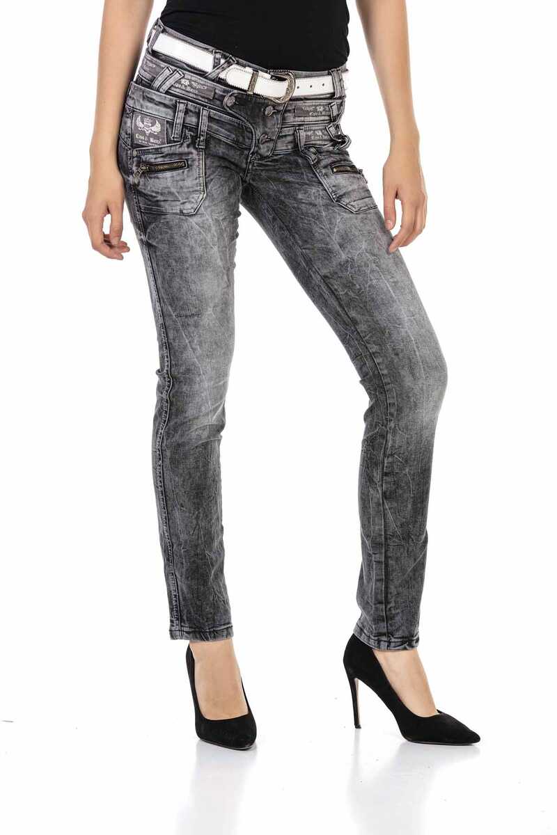 WD431 Women's skinny jeans with trendy double waistband