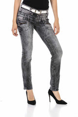 WD431 Women's skinny jeans with trendy double waistband