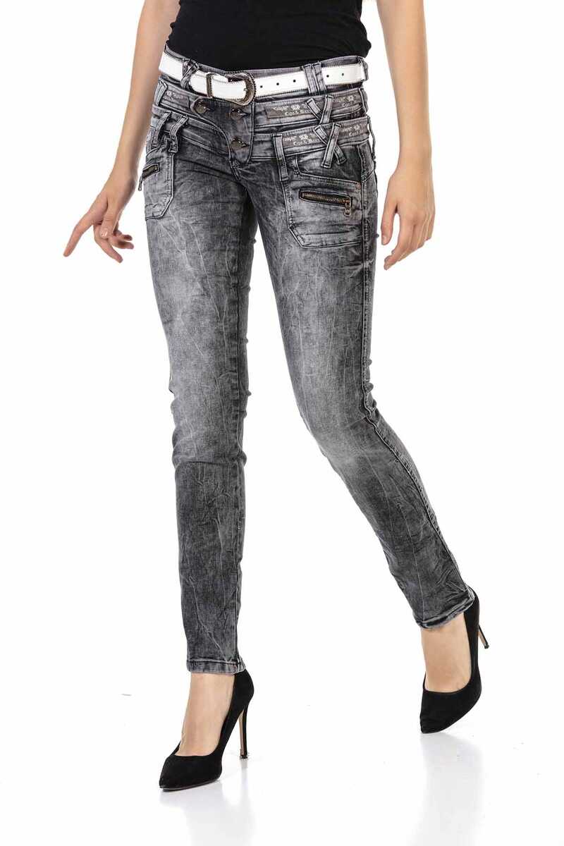 WD431 Women's skinny jeans with trendy double waistband