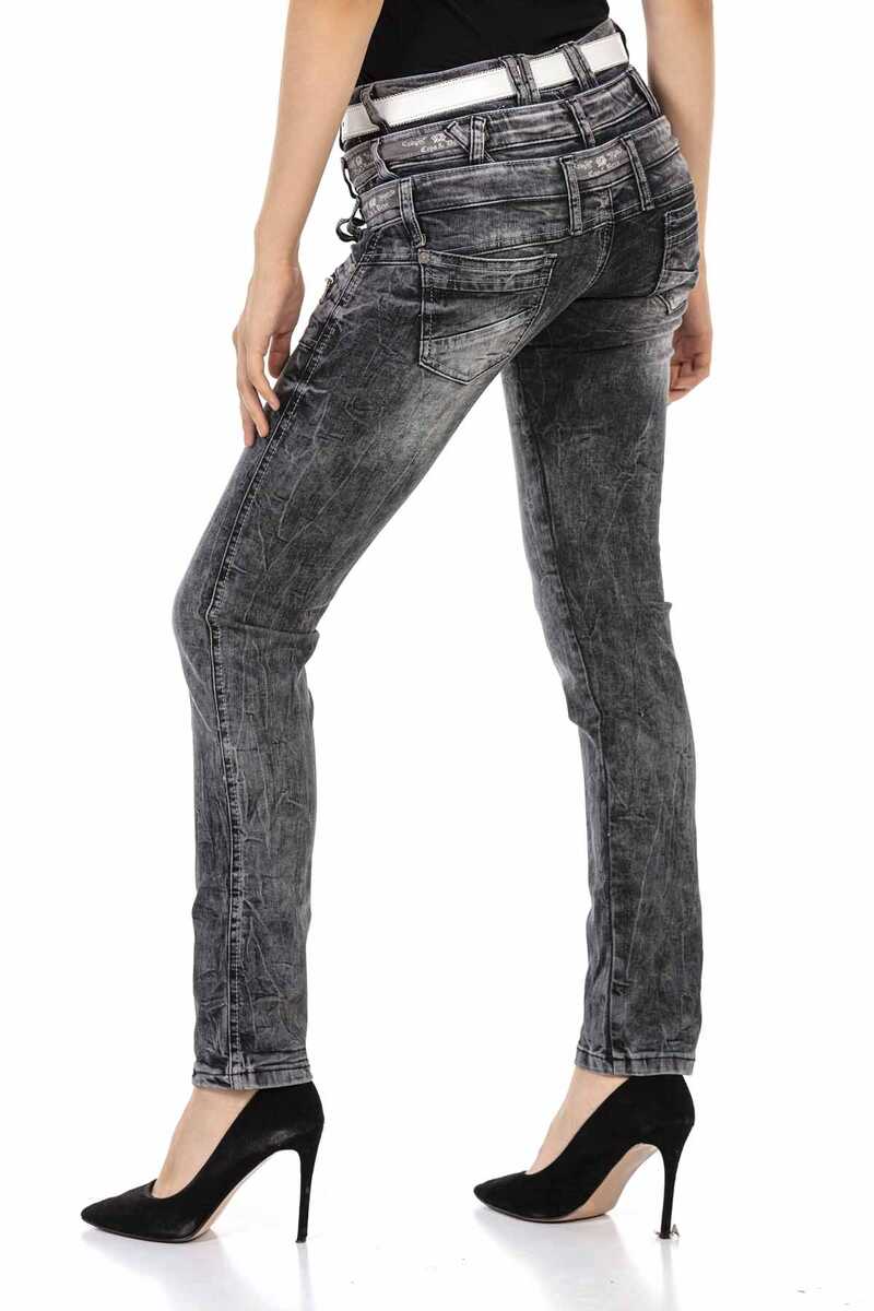 WD431 Women's skinny jeans with trendy double waistband