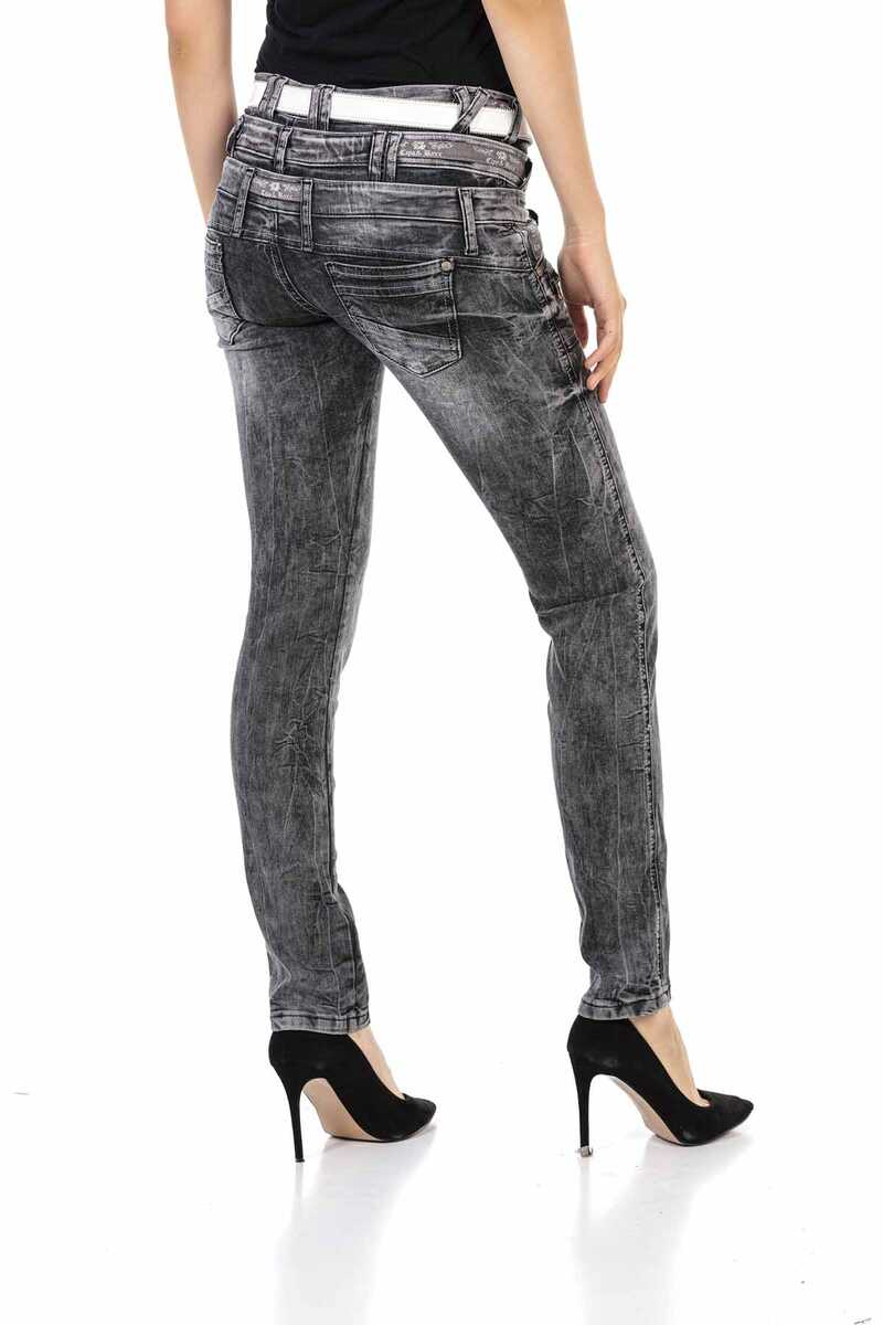 WD431 Women's skinny jeans with trendy double waistband
