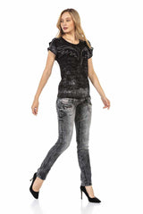 WD431 Women's skinny jeans with trendy double waistband