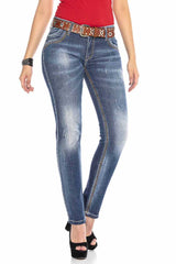 WD433 Women's Slim-Fit Jeans with Contrast Stitching