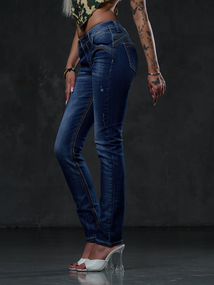 WD433 Women's Slim-Fit Jeans with Contrast Stitching