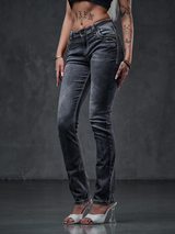WD436 Women's slim-fit jeans with eye-catching embroidery
