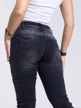 WD437 Women's slim-fit jeans with trendy decorative seams