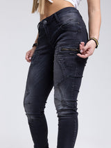 WD437 Women's slim-fit jeans with trendy decorative seams