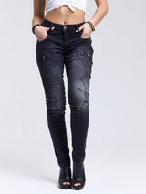 WD437 Women's slim-fit jeans with trendy decorative seams