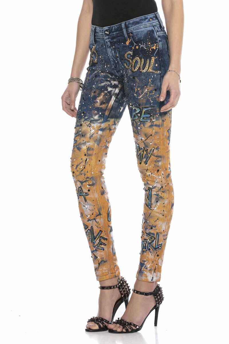 WD440 Women's Slim-Fit Jeans in a fashionable hand-painted design