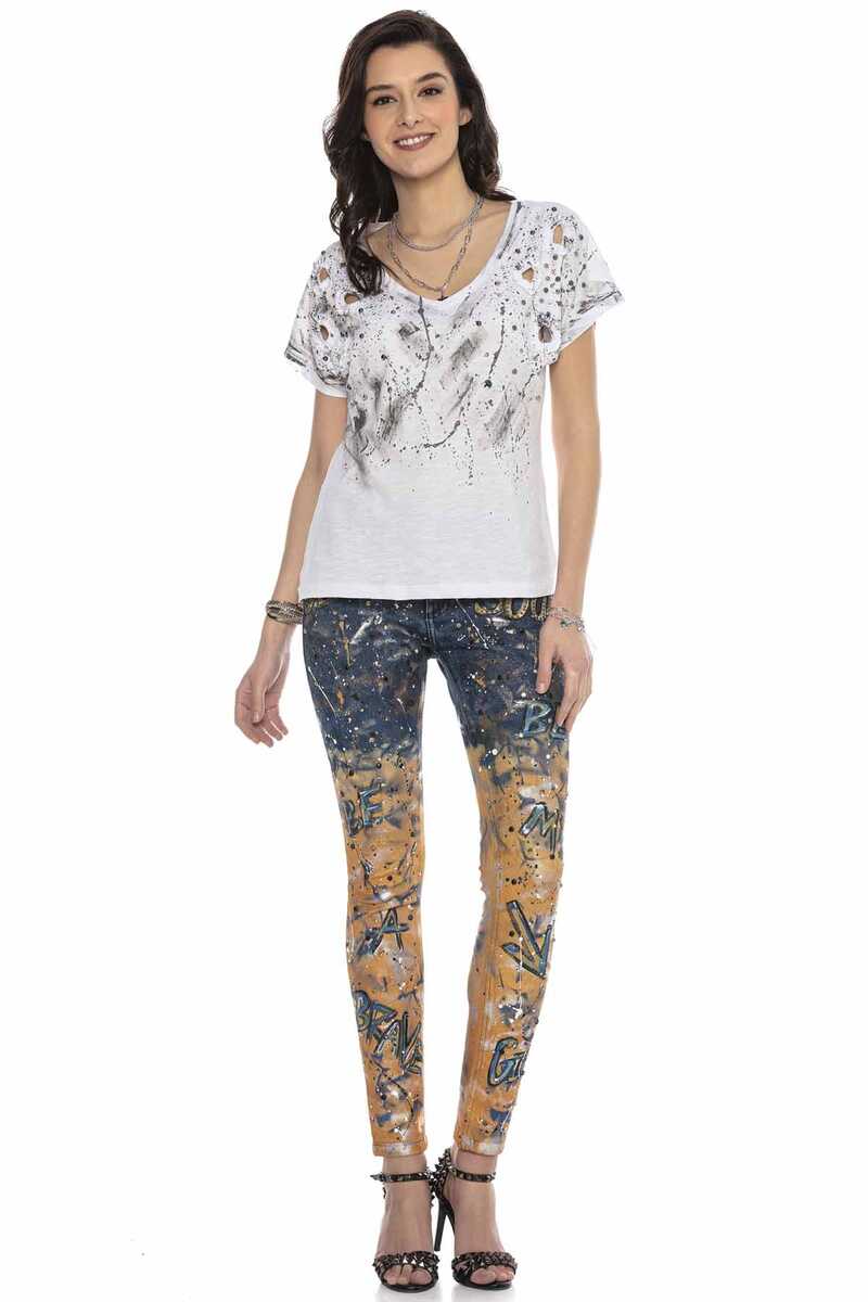 WD440 Women's Slim-Fit Jeans in a fashionable hand-painted design