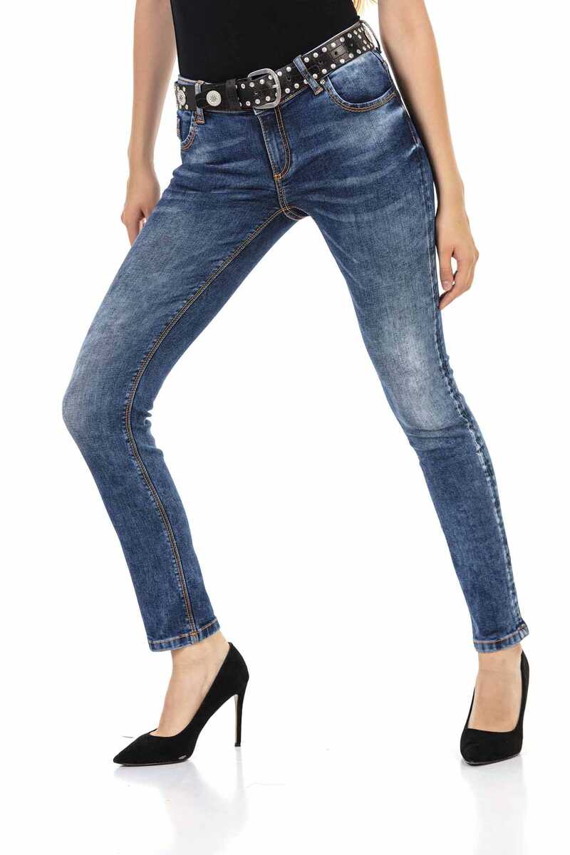 WD441 Women's slim-fit jeans with trendy contrast stitching