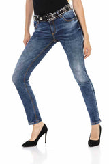 WD441 Women's slim-fit jeans with trendy contrast stitching