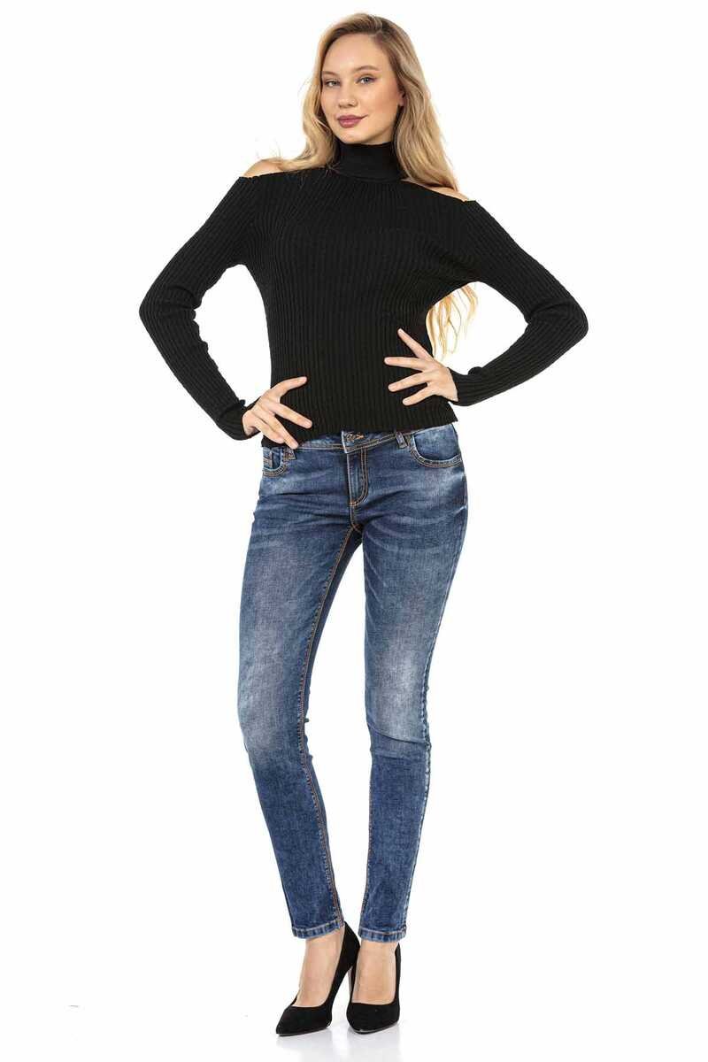 WD441 Women's slim-fit jeans with trendy contrast stitching