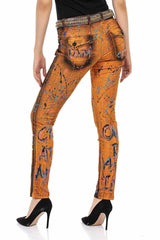 WD445 women's slim-fit jeans with a cool all-over pattern