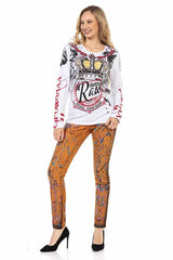 WD445 women's slim-fit jeans with a cool all-over pattern