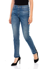 WD449 Women's comfortable jeans with trendy side slit