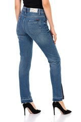 WD449 Women's comfortable jeans with trendy side slit