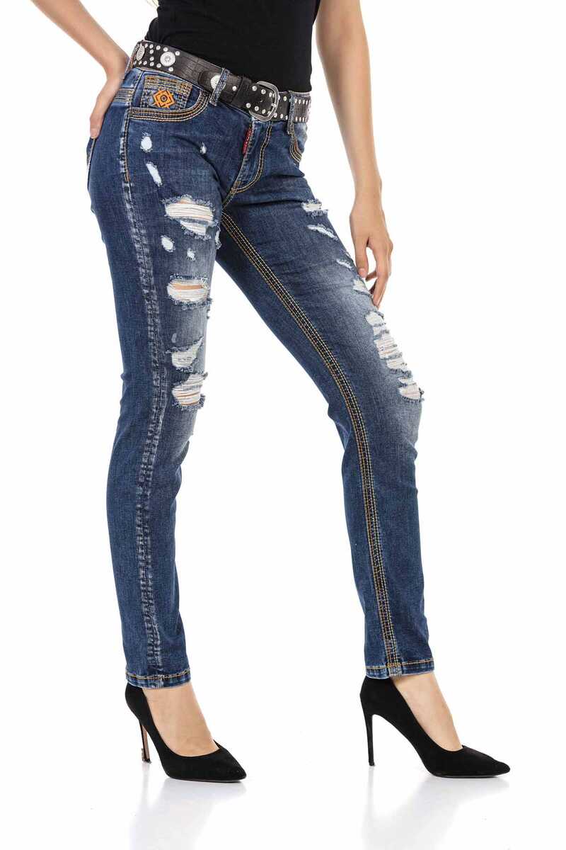 WD457 Women's slim-fit jeans with casual distressed details
