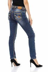 WD457 Women's slim-fit jeans with casual distressed details