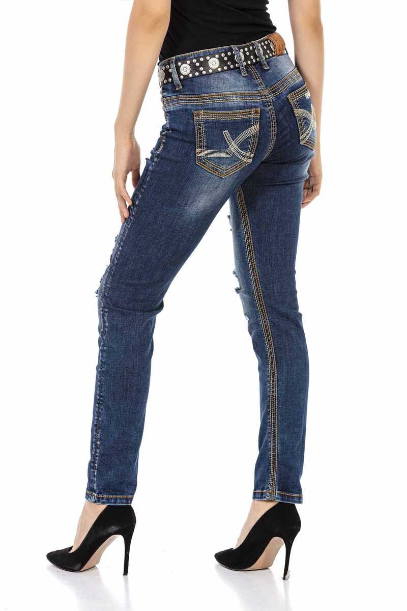 WD457 Women's slim-fit jeans with casual distressed details