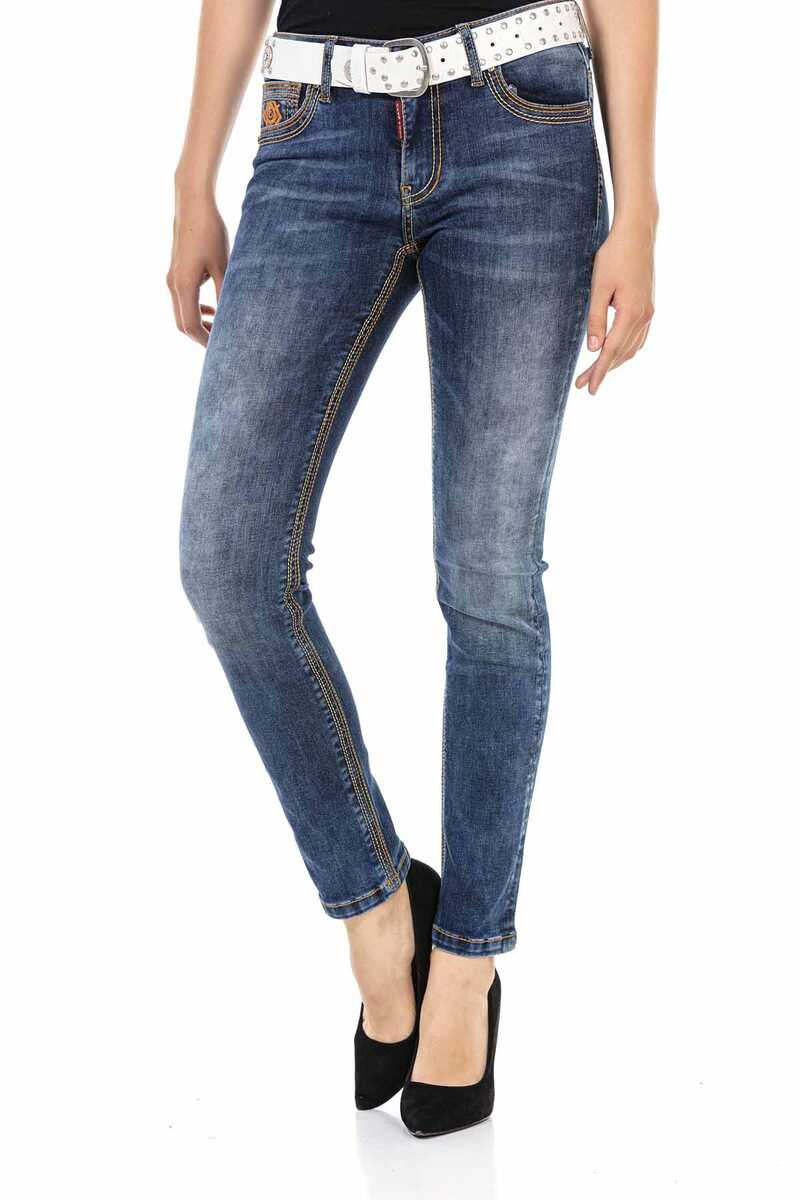 WD462 Women's slim-fit jeans with trendy decorative stitching