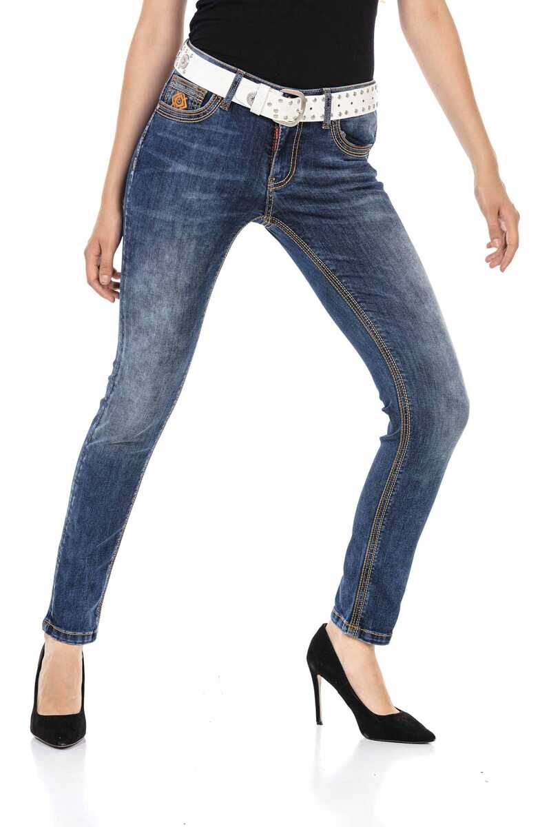 WD462 Women's slim-fit jeans with trendy decorative stitching