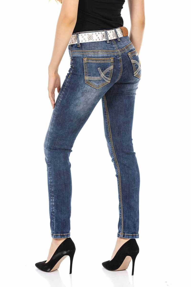 WD462 Women's slim-fit jeans with trendy decorative stitching