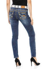 WD462 Women's slim-fit jeans with trendy decorative stitching