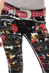 WD463 Women's slim-fit jeans in a trendy hand-painted design