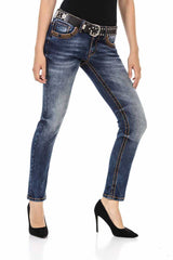 WD464 Women's Slim-Fit Jeans with Contrast Stitching