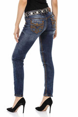 WD464 Women's Slim-Fit Jeans with Contrast Stitching