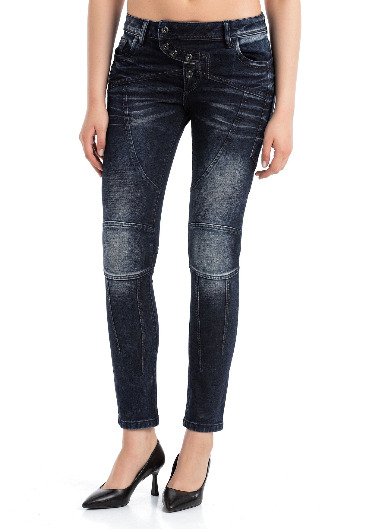 WD469 Women's slim-fit jeans with eye-catching decorative stitching