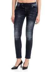 WD469 Women's slim-fit jeans with eye-catching decorative stitching