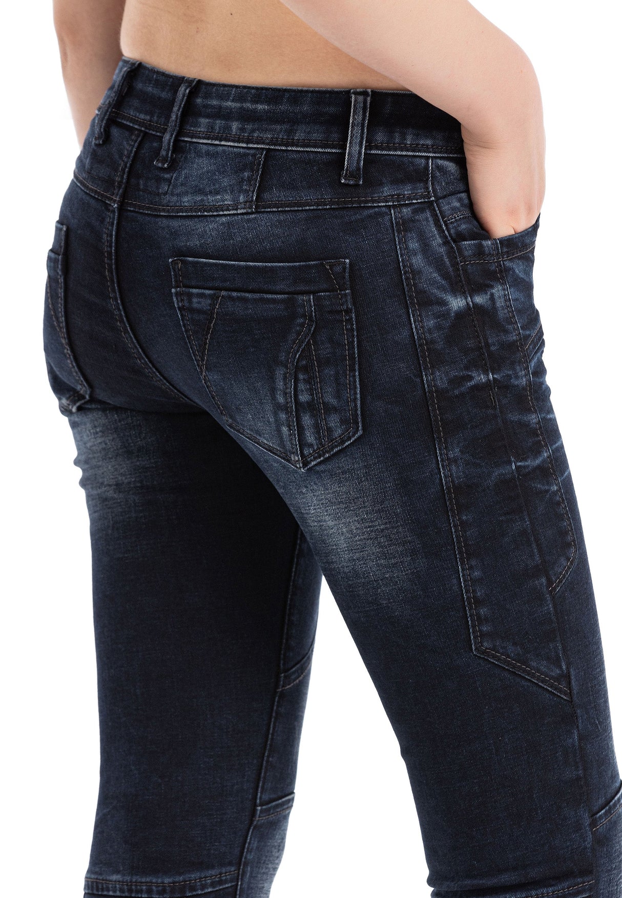 WD469 Women's slim-fit jeans with eye-catching decorative stitching