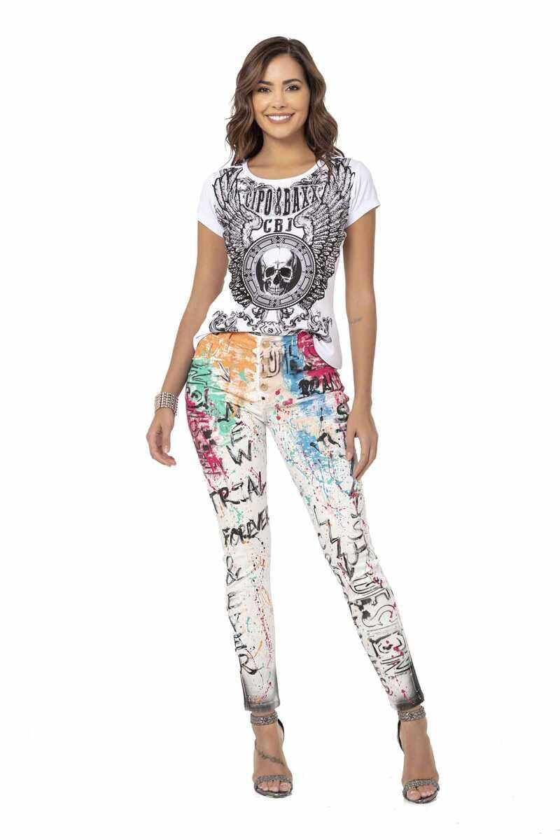 WD472 Women's slim-fit jeans in a vibrant design
